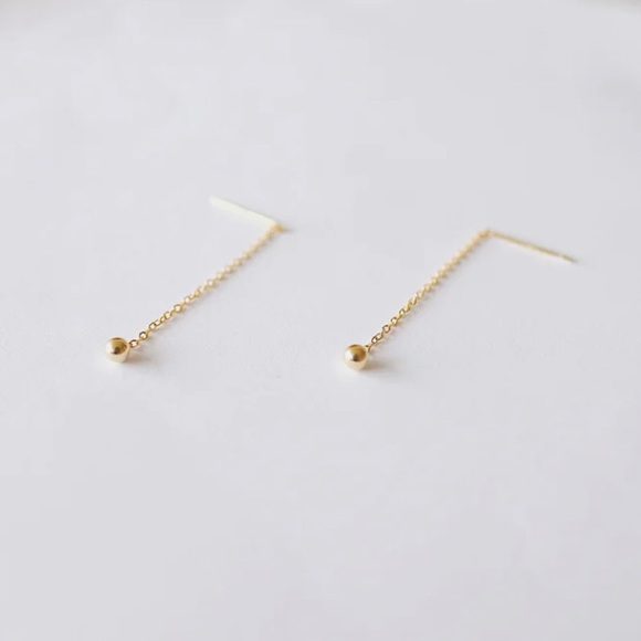 Bead Stud with Bar Chain Earrings - Picture 3 of 5